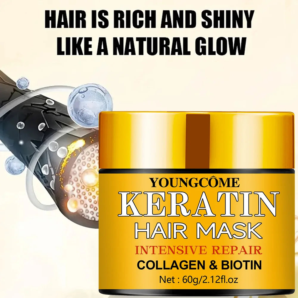 Keratin Hair Mask Biotin Collagen Nourishing Treatment — Gold | KIMLUD