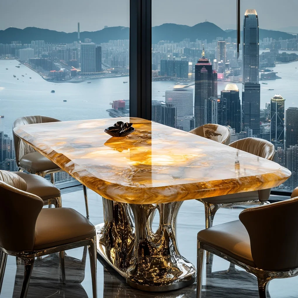 KIMLUD, Premium natural marble square jade luxury stone dining table villa Italian light luxury style simple design home, KIMLUD Womens Clothes