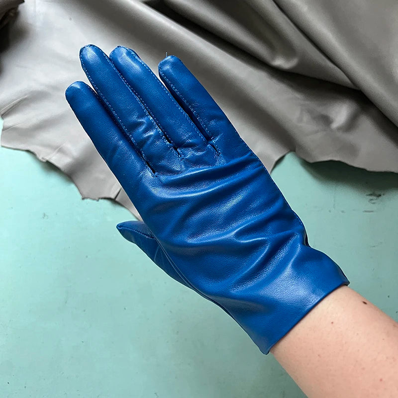Leather Gloves Genuine Lambskin Short Black | KIMLUD