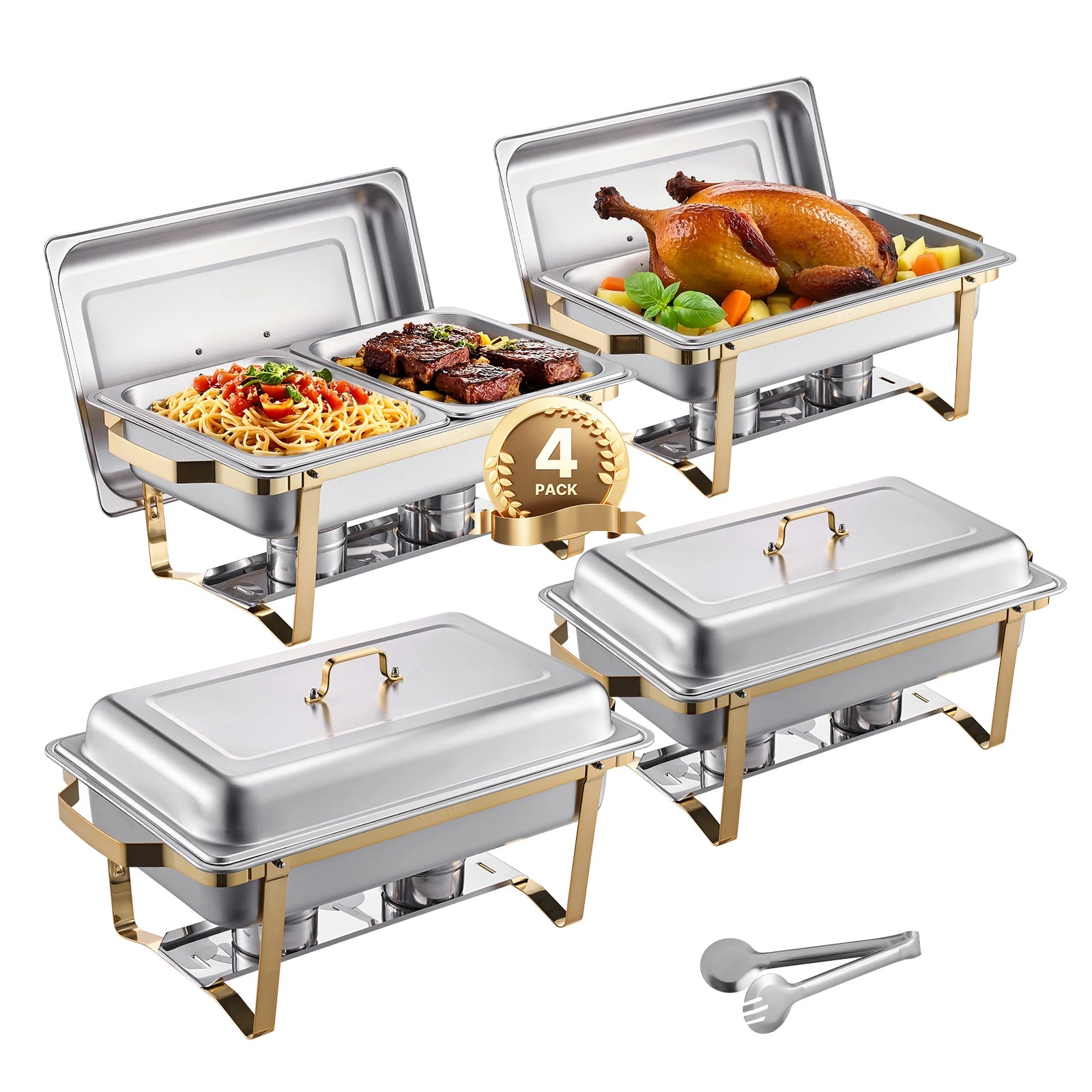Stainless Steel Chafing Dish Buffet Set 8 Qt — Silver | KIMLUD
