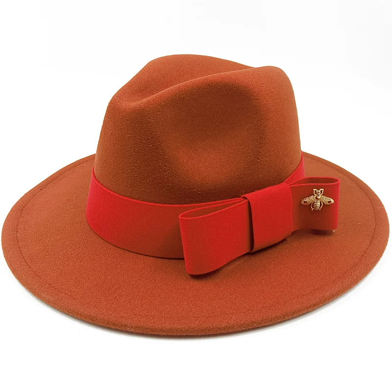 Low price wholesale Fedora hats Winter jazz monochrome bow elastic band men and women red jazz hats Fedora hats sombrero hombre - KIMLUD
