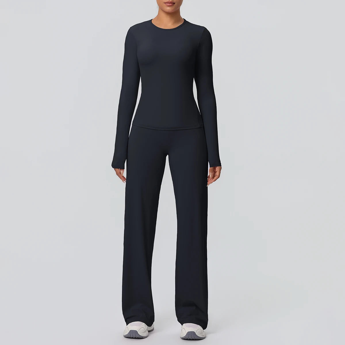 Yoga Set – Slim Long Sleeve Top and Wide Leg Pants – Nylon Elastane | KIMLUD