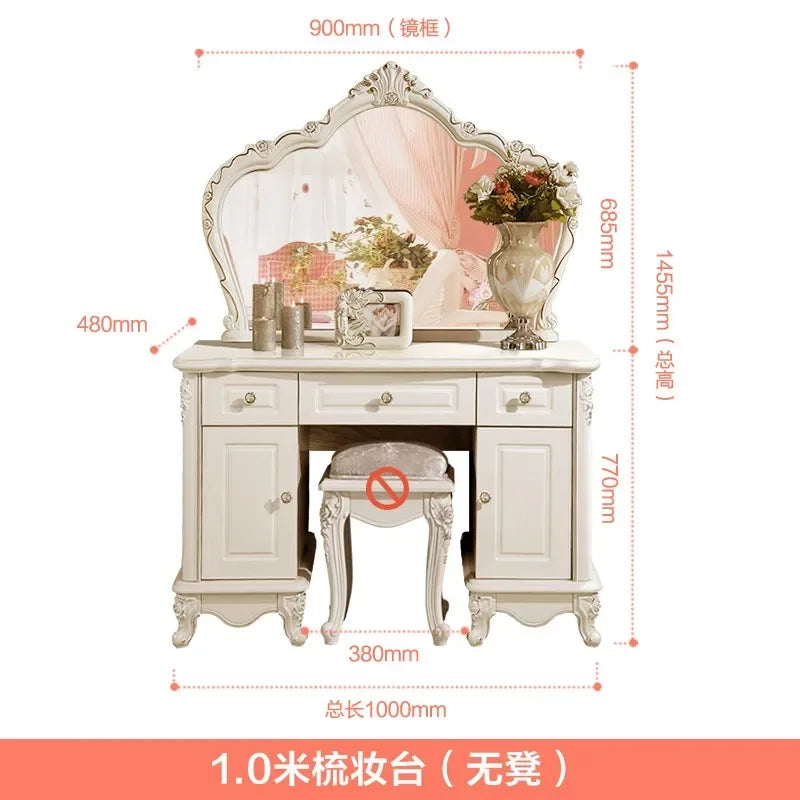 Wooden European Luxury Vanity Table With Arch Mirror — White | KIMLUD