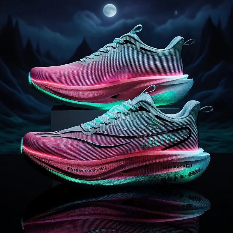 Air Mesh Running Shoes Carbon Plate Marathon Lightweight Breathable Nonskid — Emerald Green | KIMLUD
