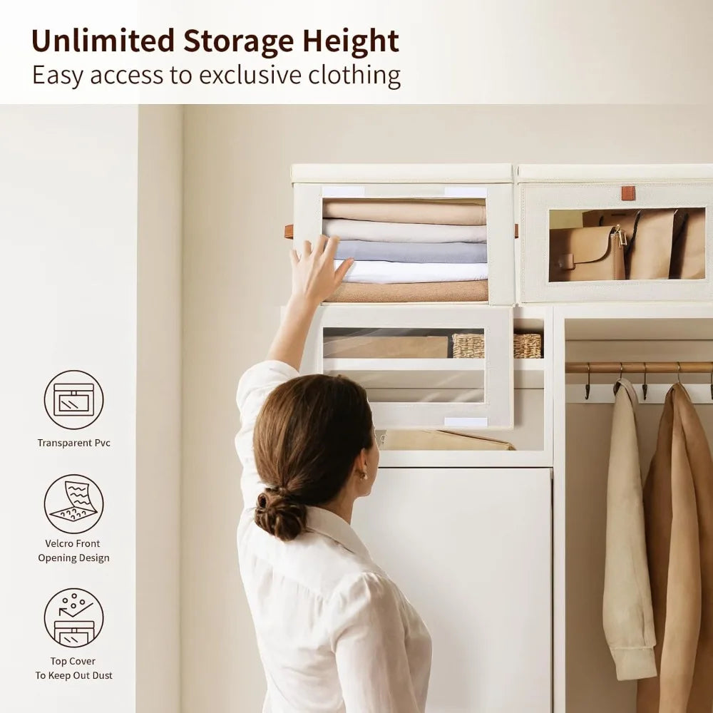 Fabric Storage Bins With Handles And Window — Beige | KIMLUD