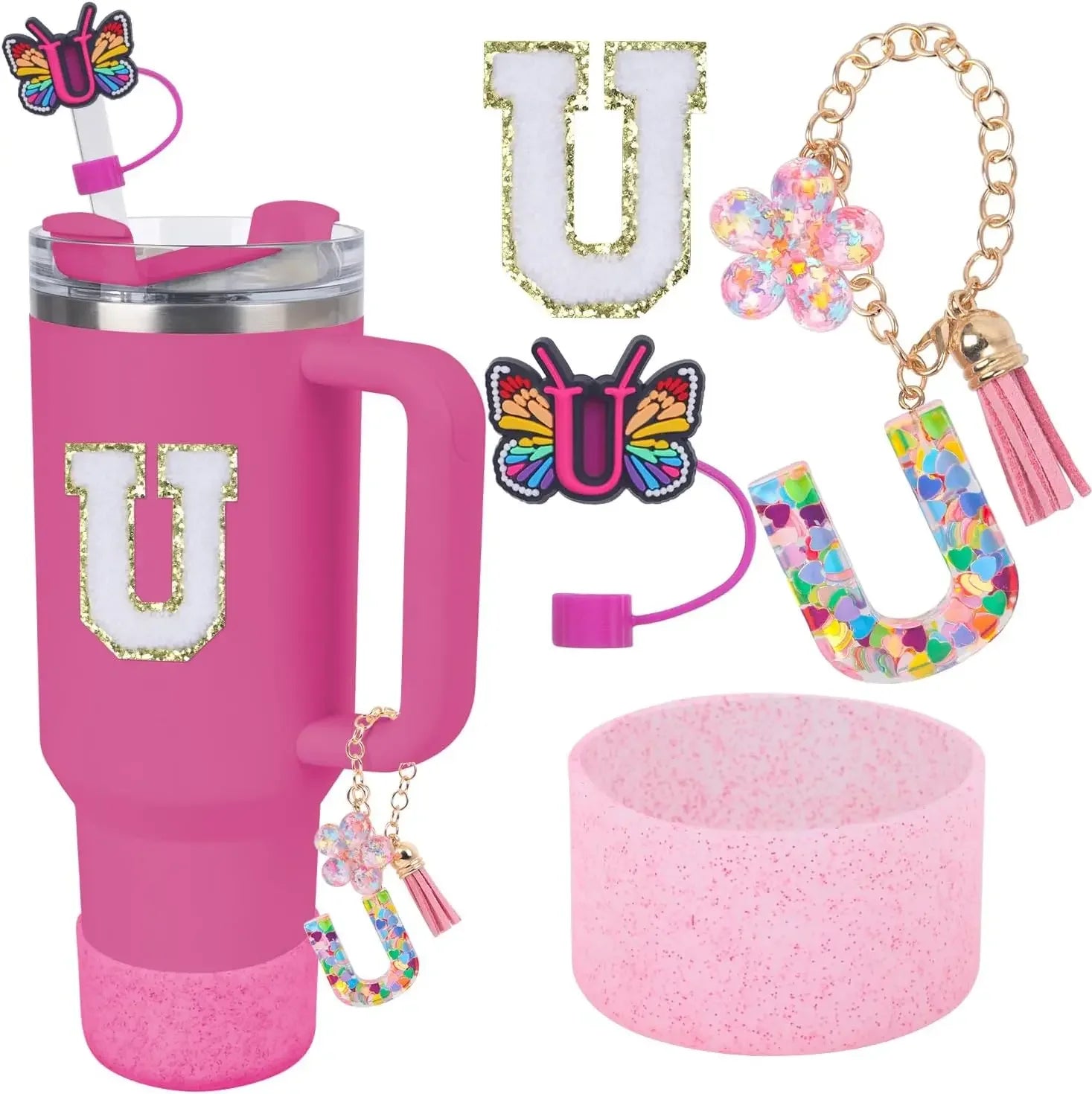 Accessories for Stanley Cup 40oz 30oz Letter Charms for Handle Silicone Boot,Straw Cover Topper & Sticker Charms