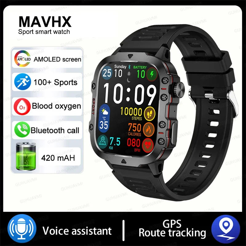 2024New Rugged Military Fitness Smart Watch Men For Android Xiaomi IOS 3ATM Waterproof Sport Ai Voice Calling Smartwatch Outdoor