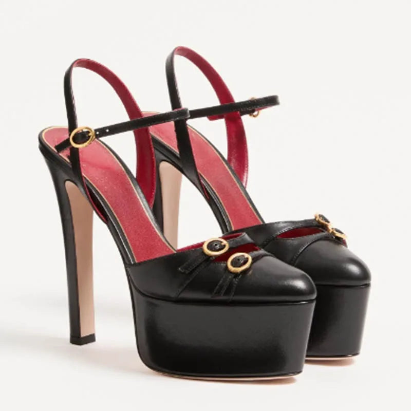 Women's Buckle Strap Sandals – Super High Heel – Hollow Back | KIMLUD