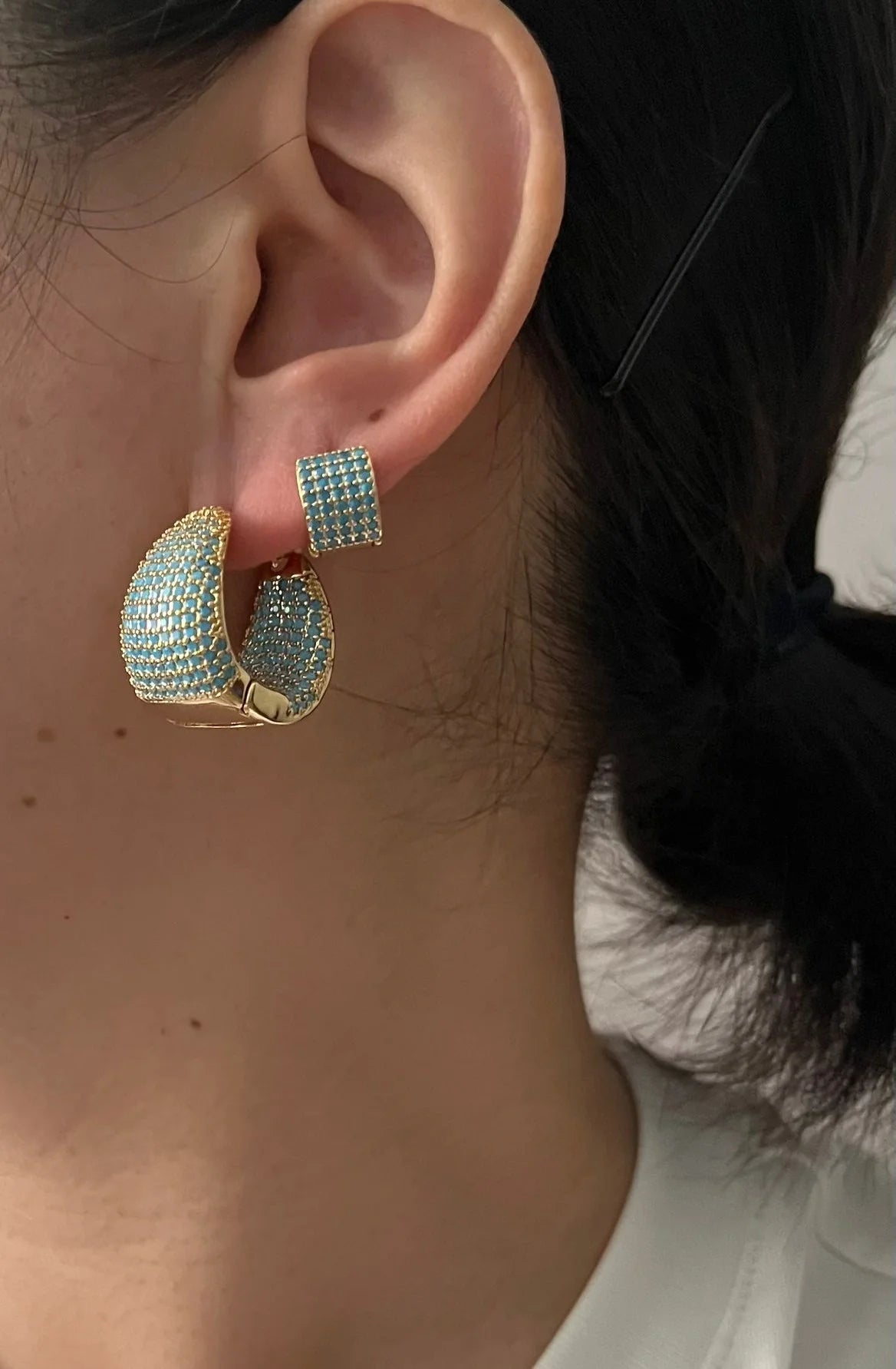 14K Plated Hoop Earrings Water-Drop Large — Blue | KIMLUD