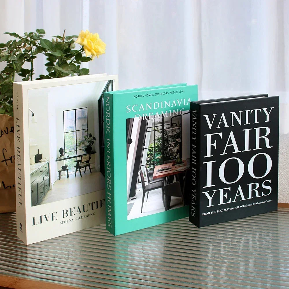 Foldable Faux Books Three-Piece Set for Couture Coffee Table Decor — Black | KIMLUD