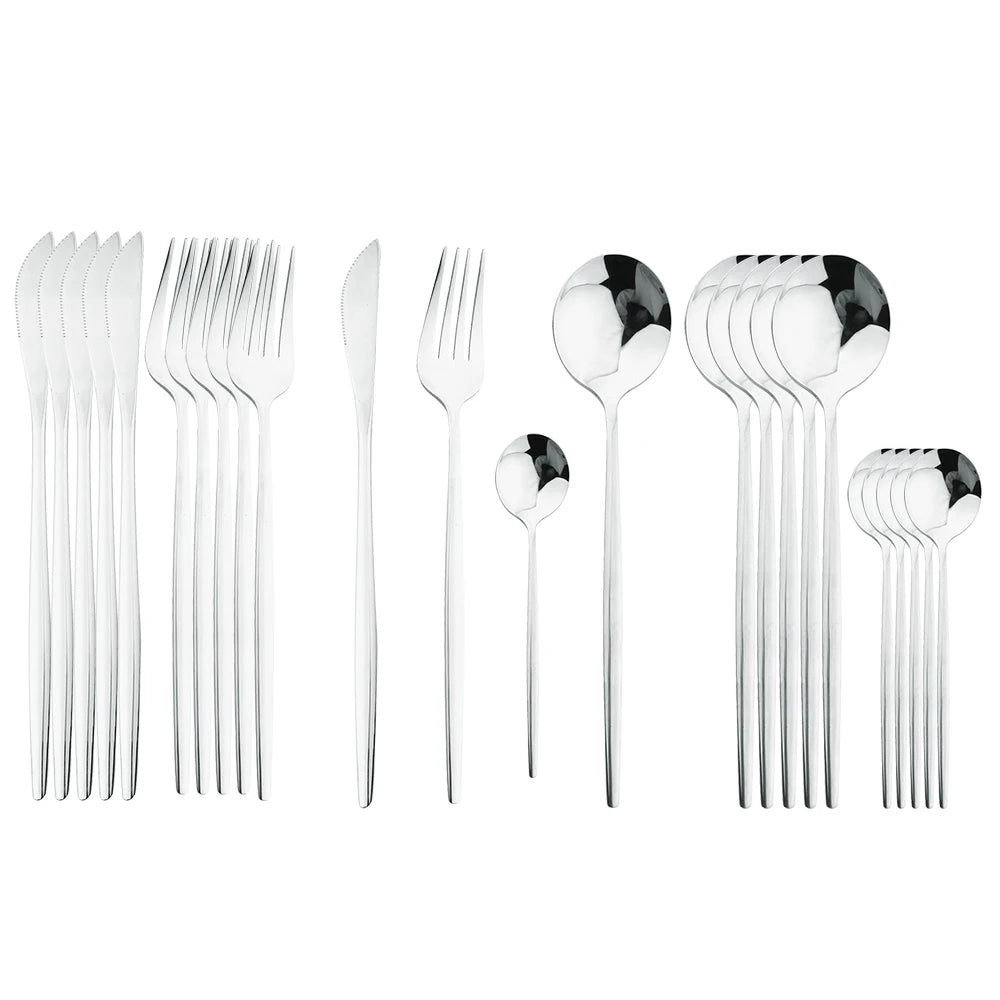 Gold Tone Cutlery Set With Black Handles — Black | KIMLUD