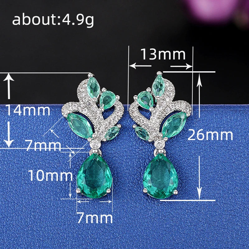 Copper Alloy Dangle Earrings CZ Cubic Zirconia — Green | KIMLUD