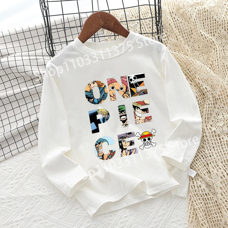 One Piece Children T-shirt Long Sleeve Children Clothing Fashion Hip Hop Round Neck Cotton Toddler Summer Cartoon Anime Toddler