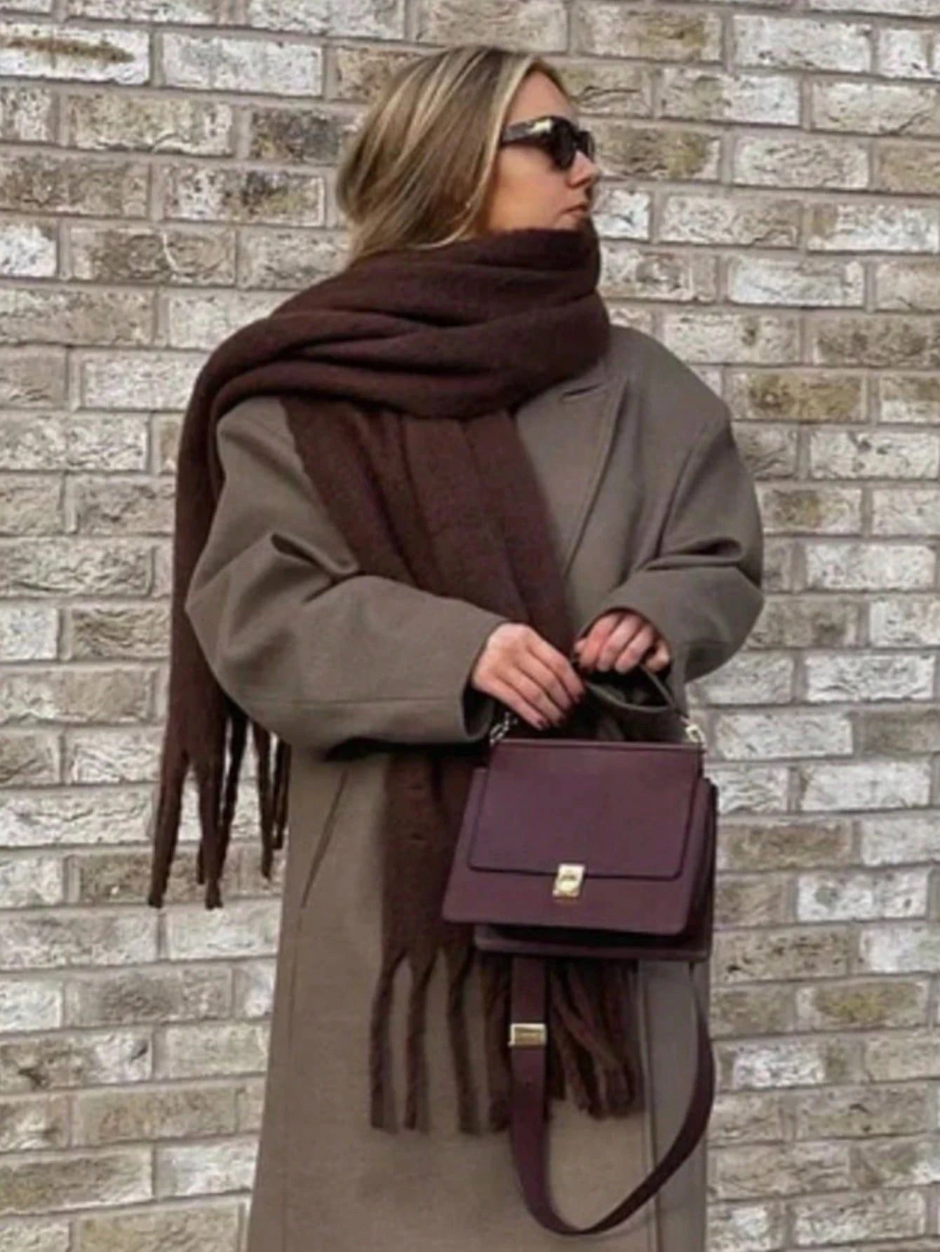 Cashmere Shawl Wrap With Long Tassels For Winter Elegance — Deep Burgundy | KIMLUD