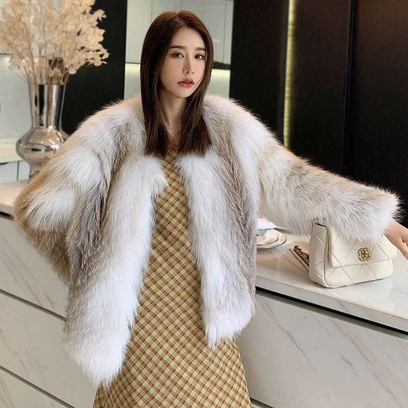 2025 New Imported Silver Fox Young Style Fox Fur Korean Style Fur Coat Women's Short Style Small Clip leather craft