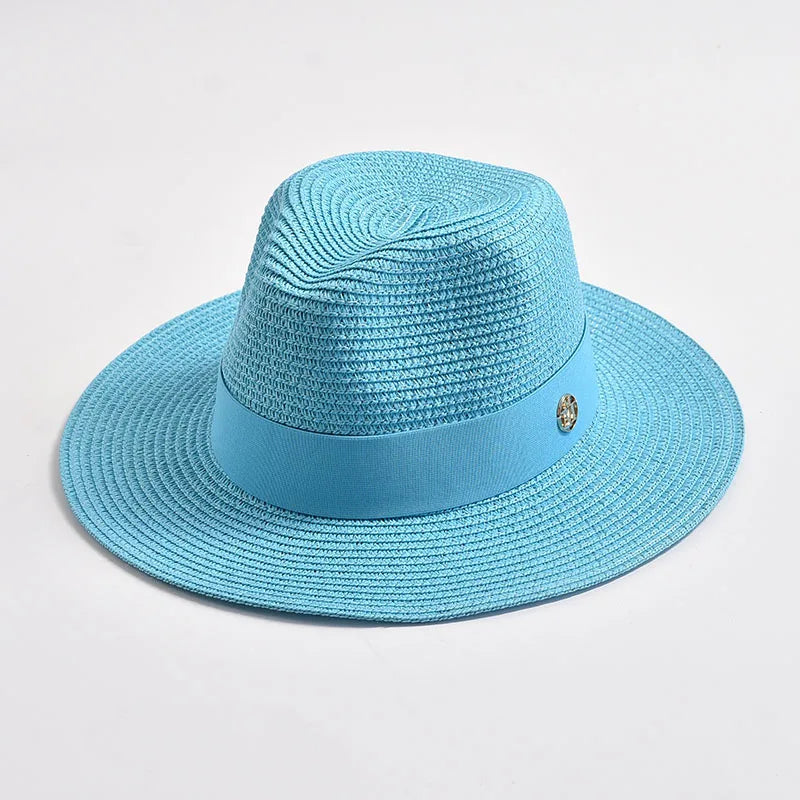 Summer Straw Hats for Women Men Panama Travel Beach Sun Hat Ribbon Decoration Elegant Luxury Jazz Hat