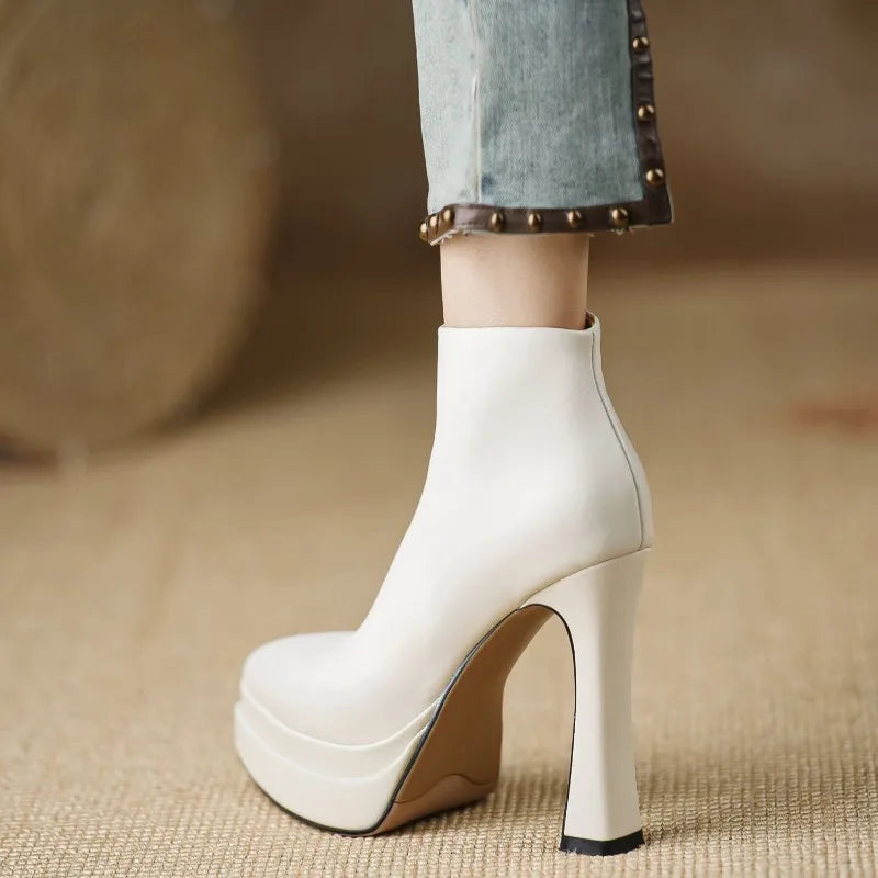 2025 New Ultra-high Heel Stretch Boots for Women Autumn Winter New Style Pointed-toe Thick-soled Waterproof Platform Ankle Boots