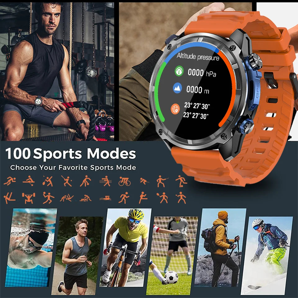 NEW 2025 GPS Smart Watch with Offline Maps 4GB Memory Video Player Military Sports Smartwatch Men 30m Swimming Waterproof AMOLED