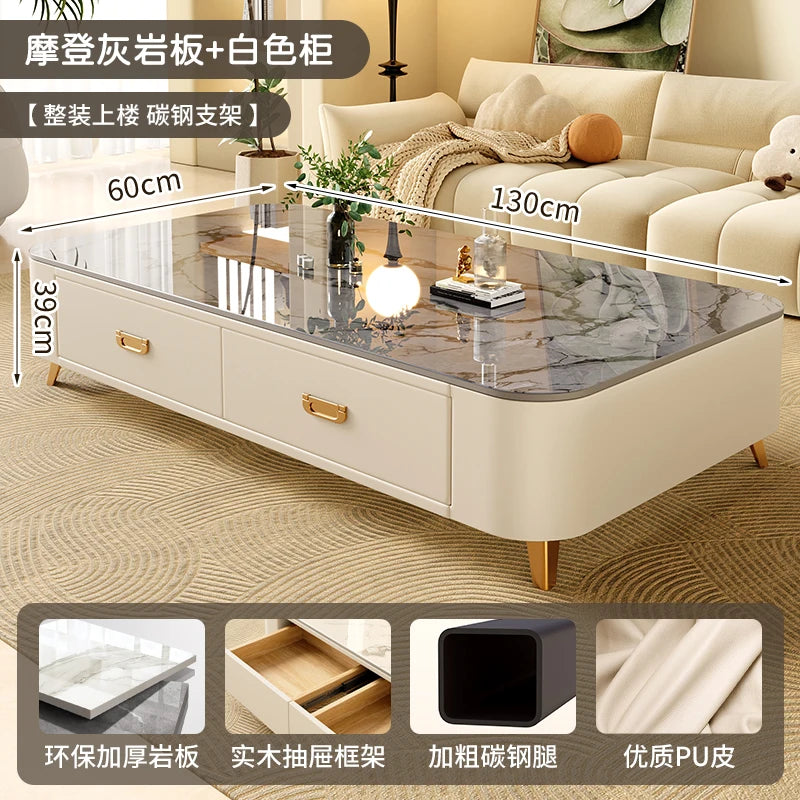 Rock-Slab Coffee Table With Wooden Frame — White | KIMLUD