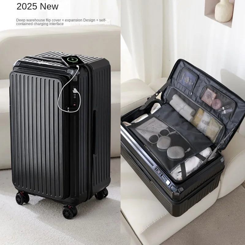 2025 New Side Opening Suitcase PC Large Capacity Luggage with USB Cup Holder 34 inch Password Trolley Case 20" Travel Suitcases