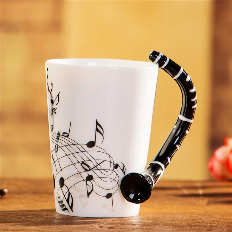 Ceramic Music Mug With Guitar Handle — White | KIMLUD