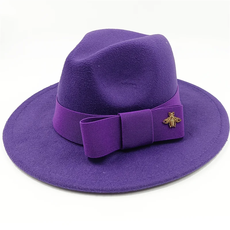Low price wholesale Fedora hats Winter jazz monochrome bow elastic band men and women red jazz hats Fedora hats sombrero hombre - KIMLUD