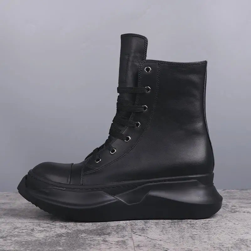 Mid-Calf Motorcycle Boots – High Heel – Leather – Black White | KIMLUD