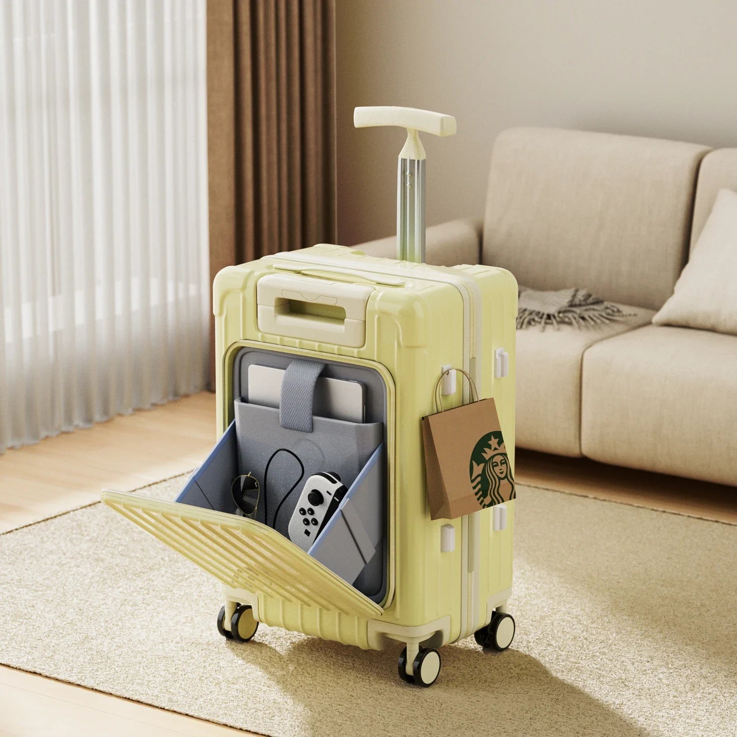 Kid Suitcase Front Opening Boarding Case Laptop Trolley Case Luggage with Spinner Wheels Carry on Luggage for Travel