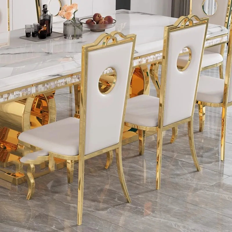 Marble Dining Table Set With Gold-Tone Frame — White | KIMLUD