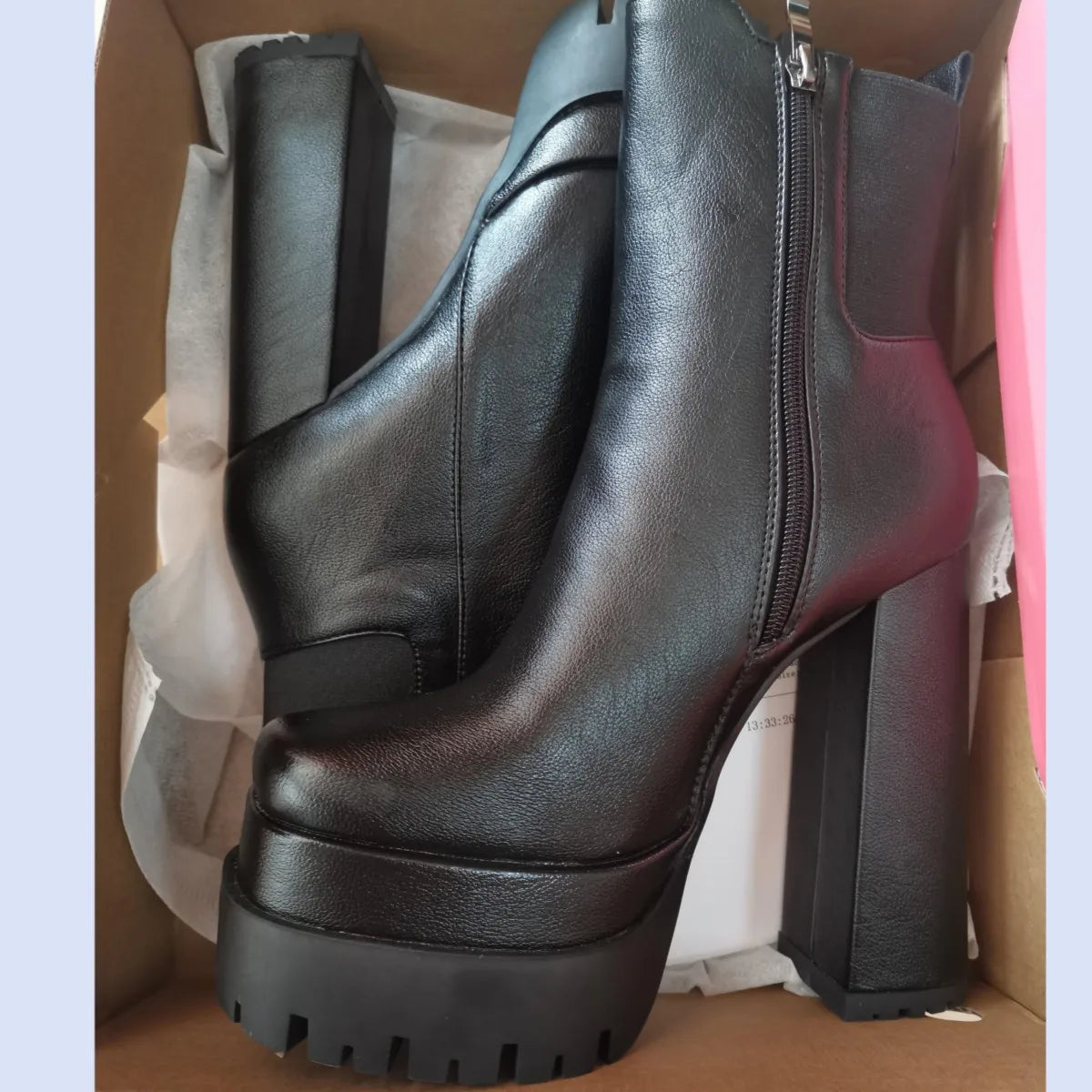 Women's Ankle Boots Platform Trends Black Short Boot Winter Autumn Leather Gothic Punk Heels Party Shoes Lady Large Size 45