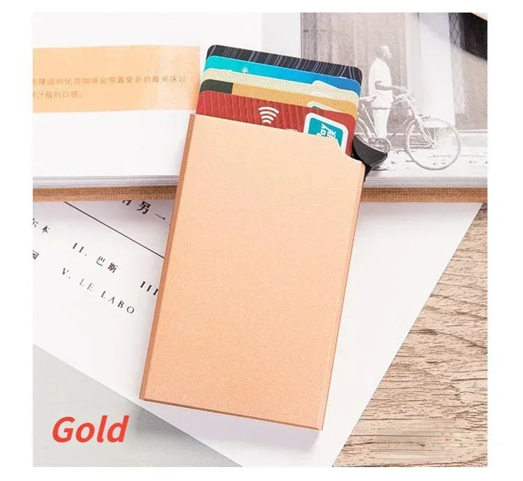 KIMLUD, Carbon Fiber Card Holder Wallets for Men RFID Portable Trifold PU Slim Mini Wallet Male Purses Wallet Women pasjeshouder, Gold 2, KIMLUD Womens Clothes