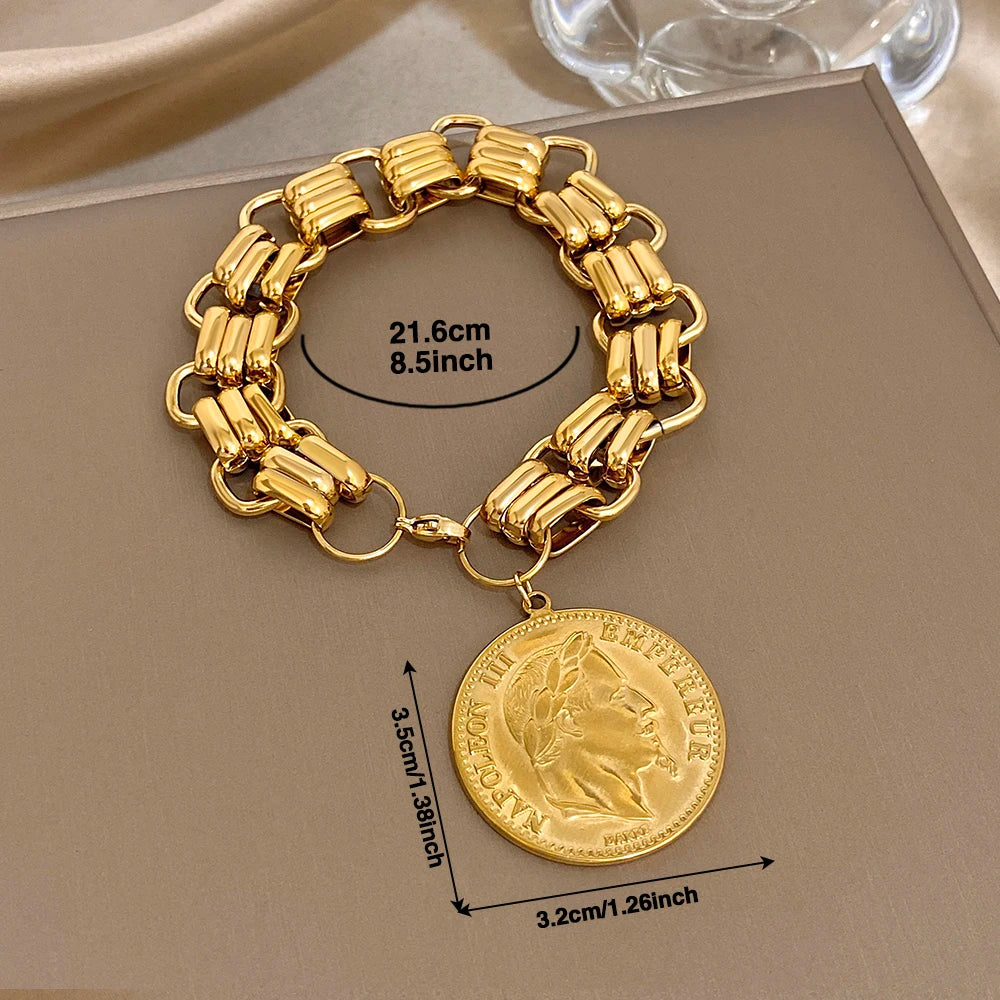 Gold Stainless Steel Punk Bracelet — Gold | KIMLUD