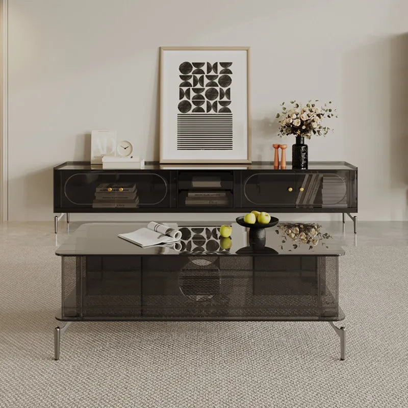 Multifunctional Modern TV Stand With Drawers And Cabinets — Amber Brown | KIMLUD