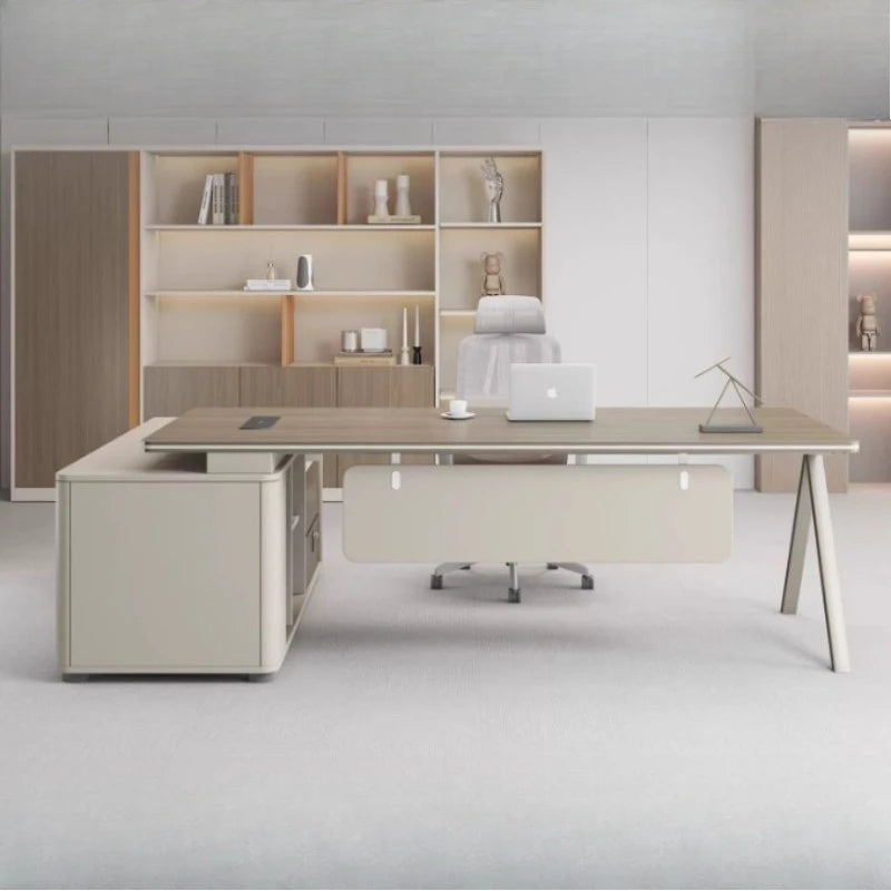 Wooden Executive Desk With Drawers — Ivory | KIMLUD