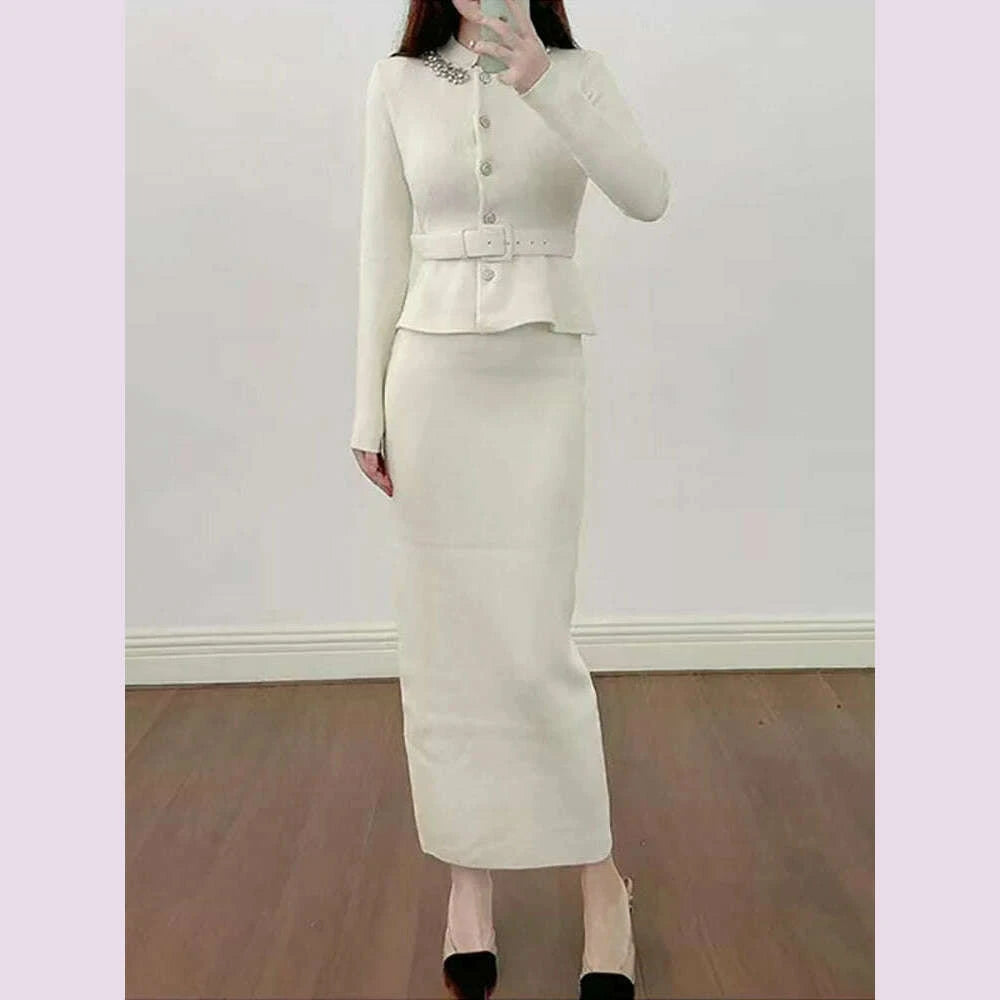 white-knit-two-piece-style-dress-with-rhinestone-button-belt-fitted-long-length-womens-dress-2025-fall-new-arrivalkimlud-womens-fashion-34624123
