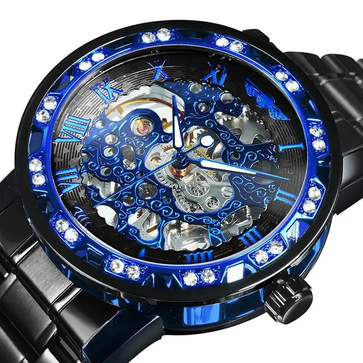 Winner Casual Mechanical Watches For Men Golden Roman Fashion Stainless Steel Belt Mesh Strap Wristwatch Clock Relogio Masculino