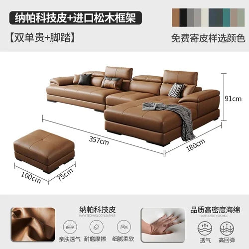 Genuine Leather Sectional Sofa Modular Corner — Camel Tan | KIMLUD