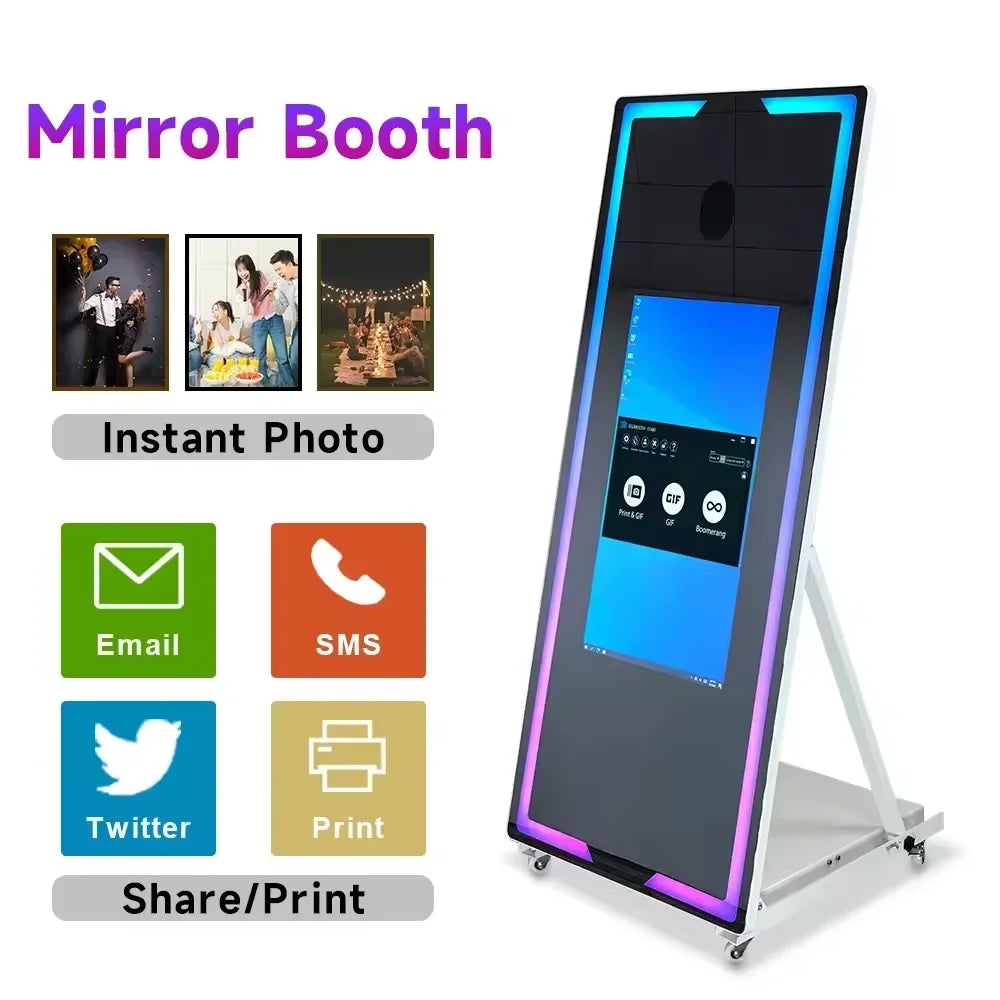 Magic Mirror Photo Booth Portable Touch Screen Mirror Photo Booth Machine with Square Light For Wedding Party Activity