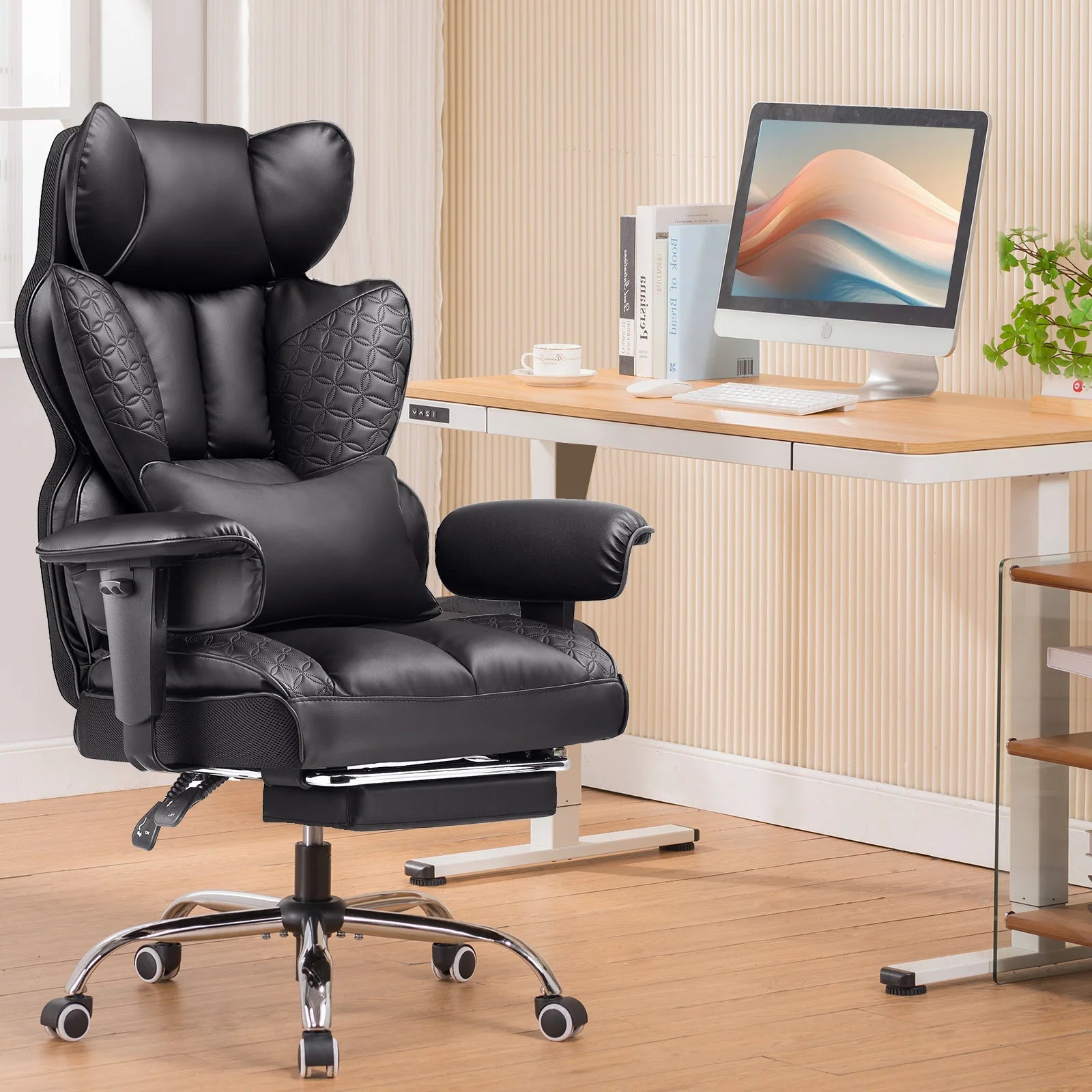 Gaming Chair - Ergonomic High Back With Footrest - Leather | KIMLUD