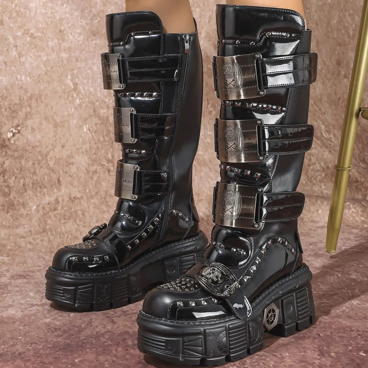 2025 WoMen's Thick-soled Premium Metal Dark Long Lightweight Rock Punk Mid-height Platform Chelsea Boots