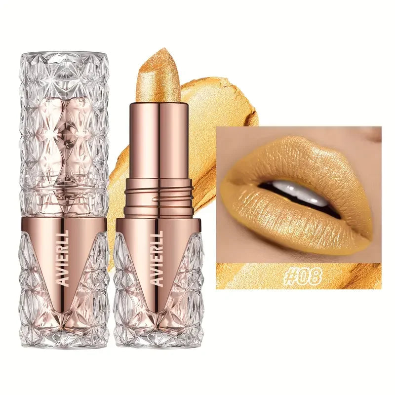 Fine Glitter lipstick, quicksand gold lipstick, moisturizing silky mermaid girl pink, long-lasting waterproof， grapefruit orange