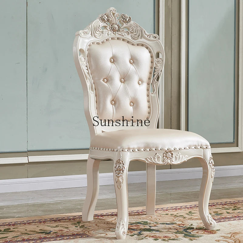 Solid Wood Dining Table Set Carved Floral — White | KIMLUD