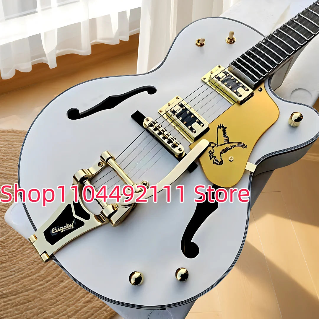 Semi-Hollow Jazz Electric Guitar Ebony Tremolo — Pale Ice Blue | KIMLUD