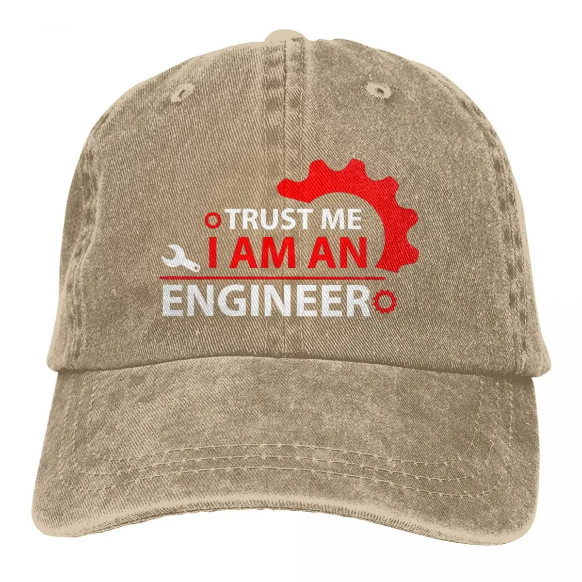 Washed Denim Trucker Cap With Bold Logo — Red | KIMLUD