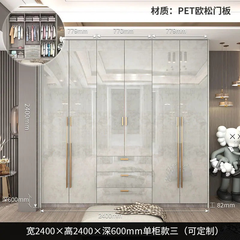 Glass Door Modern Wardrobe With Ample Storage And Brass Hardware — Pale Gray | KIMLUD