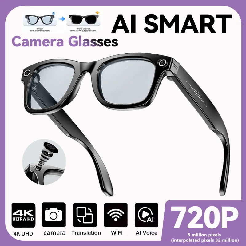 Smart Sunglasses With Camera AI Translation — Black | KIMLUD