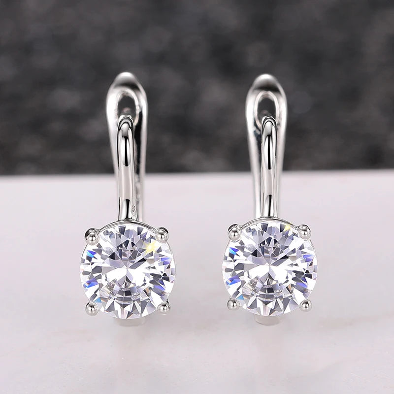 U-Shaped Hoop Earrings Cubic Zirconia Sparkle — Silver | KIMLUD