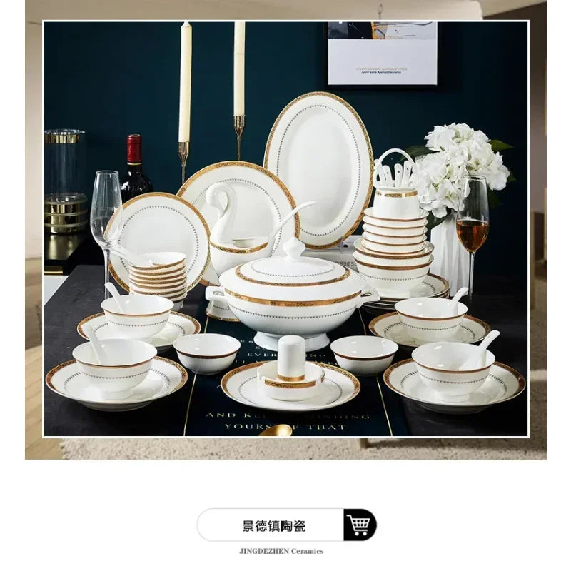 Jingdezhen Porcelain Bowl and Plate Set Modern Minimalism — Ivory White | KIMLUD