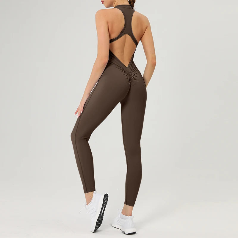 Nylon-Spandex Scrunch Gym Jumpsuit — Black | KIMLUD