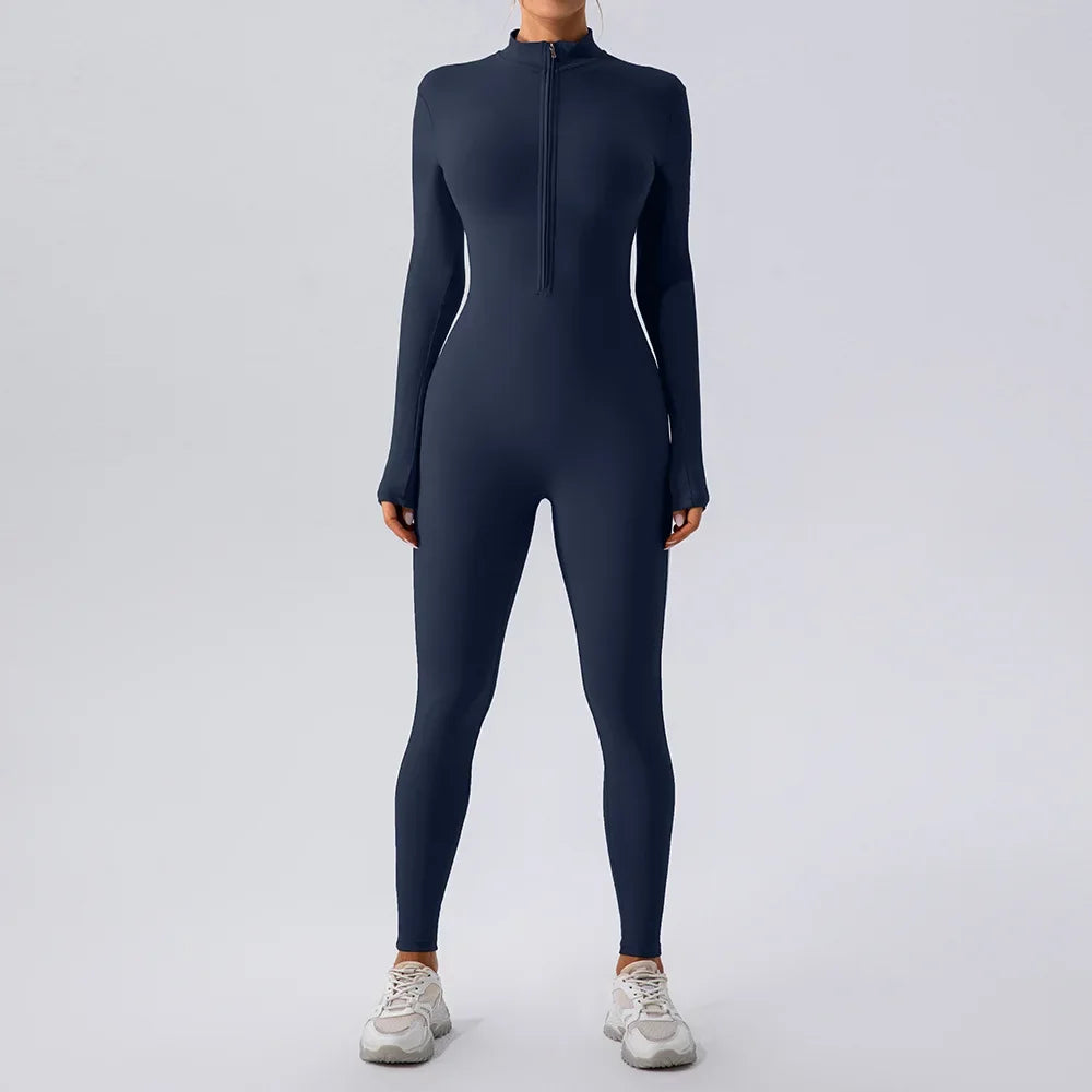 Yoga Jumpsuit – Seamless Zipper – Polyester Long Sleeve | KIMLUD